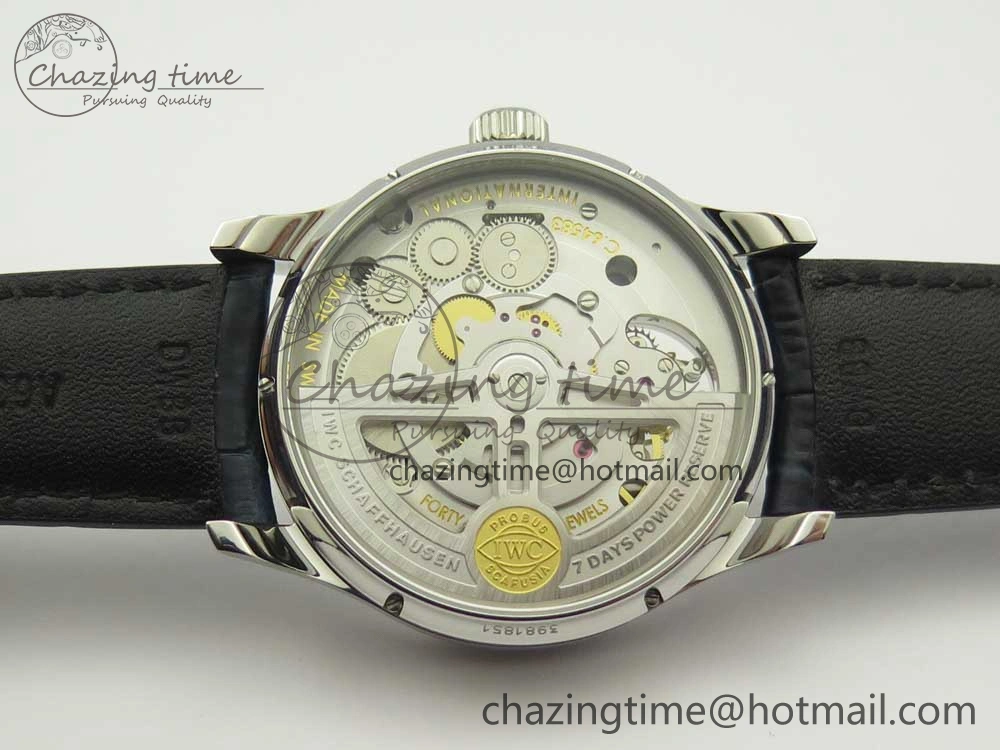 MIROTIME Portuguese Tourbillon IW5046 SS ZF Best Edition White Dial Blue Markers on Blue Leather Strap Fashionable 7149