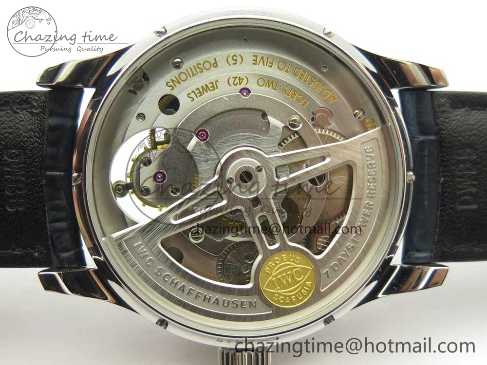 MIROTIME Portuguese Tourbillon IW5046 SS ZF Best Edition White Dial Blue Markers on Blue Leather Strap Fashionable 7149