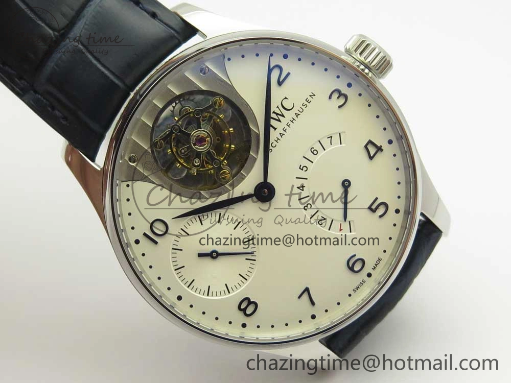 MIROTIME Portuguese Tourbillon IW5046 SS ZF Best Edition White Dial Blue Markers on Blue Leather Strap Fashionable 7149