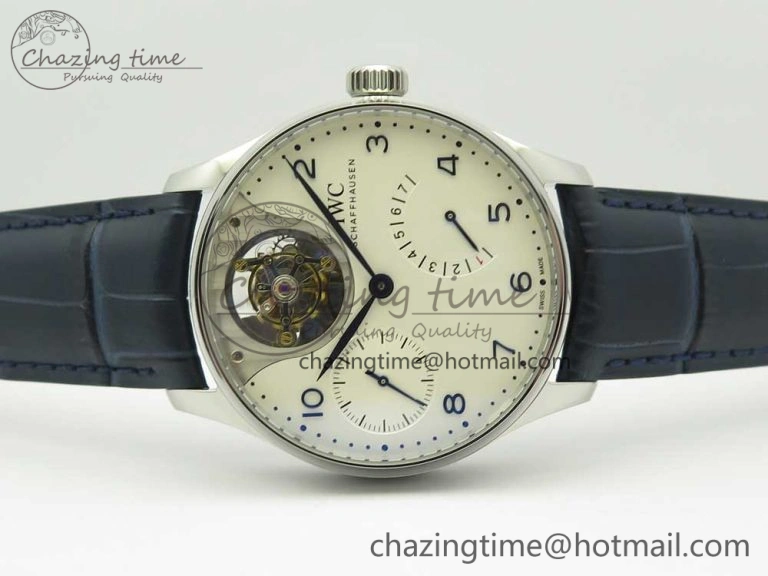 MIROTIME Portuguese Tourbillon IW5046 SS ZF Best Edition White Dial Blue Markers on Blue Leather Strap Fashionable 7149