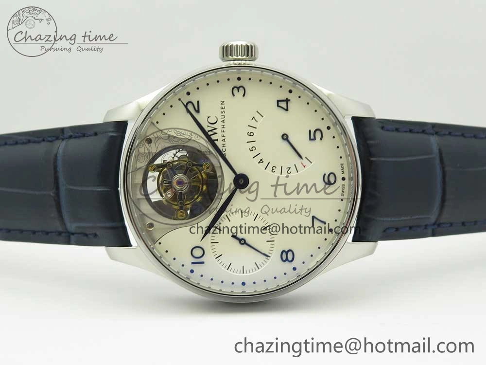 MIROTIME Portuguese Tourbillon IW5046 SS ZF Best Edition White Dial Blue Markers on Blue Leather Strap Fashionable 7149