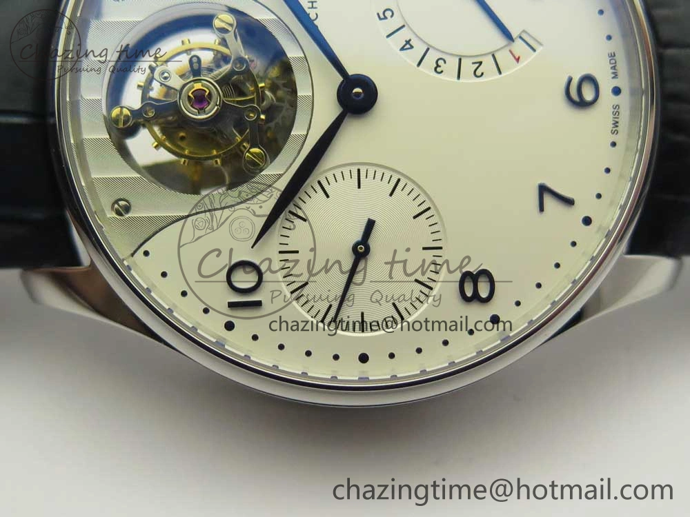 MIROTIME Portuguese Tourbillon IW5046 SS ZF Best Edition White Dial Blue Markers on Blue Leather Strap Fashionable 7149