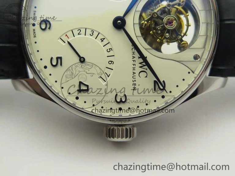 MIROTIME Portuguese Tourbillon IW5046 SS ZF Best Edition White Dial Blue Markers on Blue Leather Strap Fashionable 7149