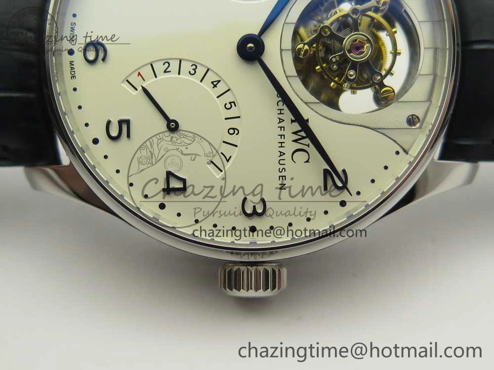 MIROTIME Portuguese Tourbillon IW5046 SS ZF Best Edition White Dial Blue Markers on Blue Leather Strap Fashionable 7149