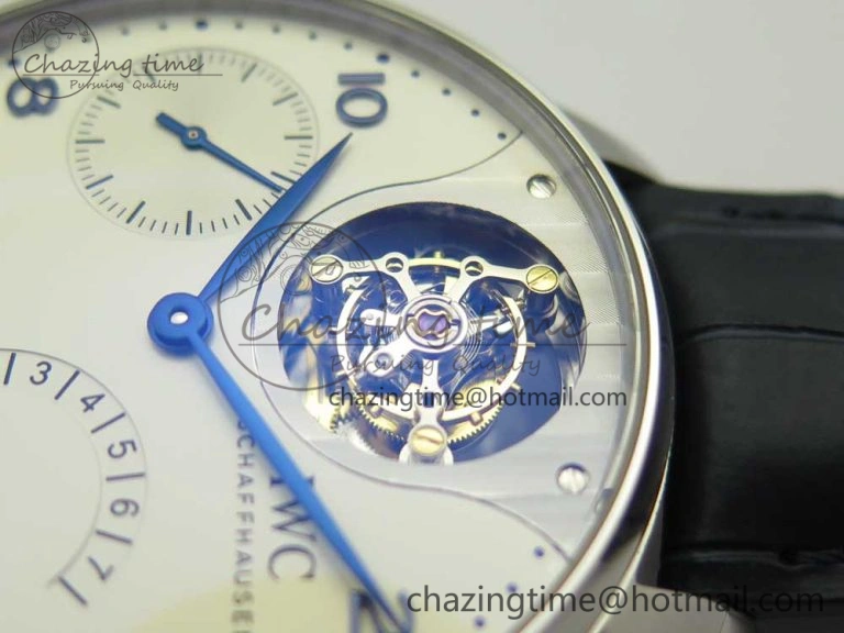 MIROTIME Portuguese Tourbillon IW5046 SS ZF Best Edition White Dial Blue Markers on Blue Leather Strap Fashionable 7149