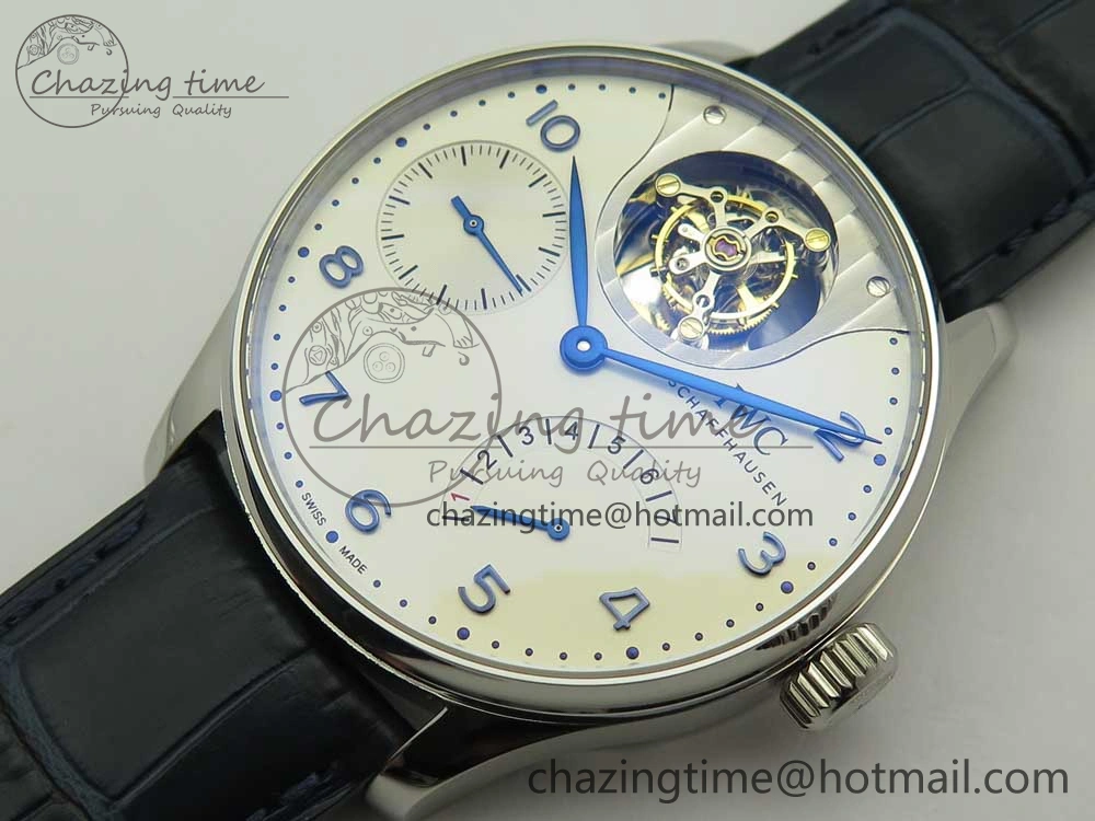 MIROTIME Portuguese Tourbillon IW5046 SS ZF Best Edition White Dial Blue Markers on Blue Leather Strap Fashionable 7149