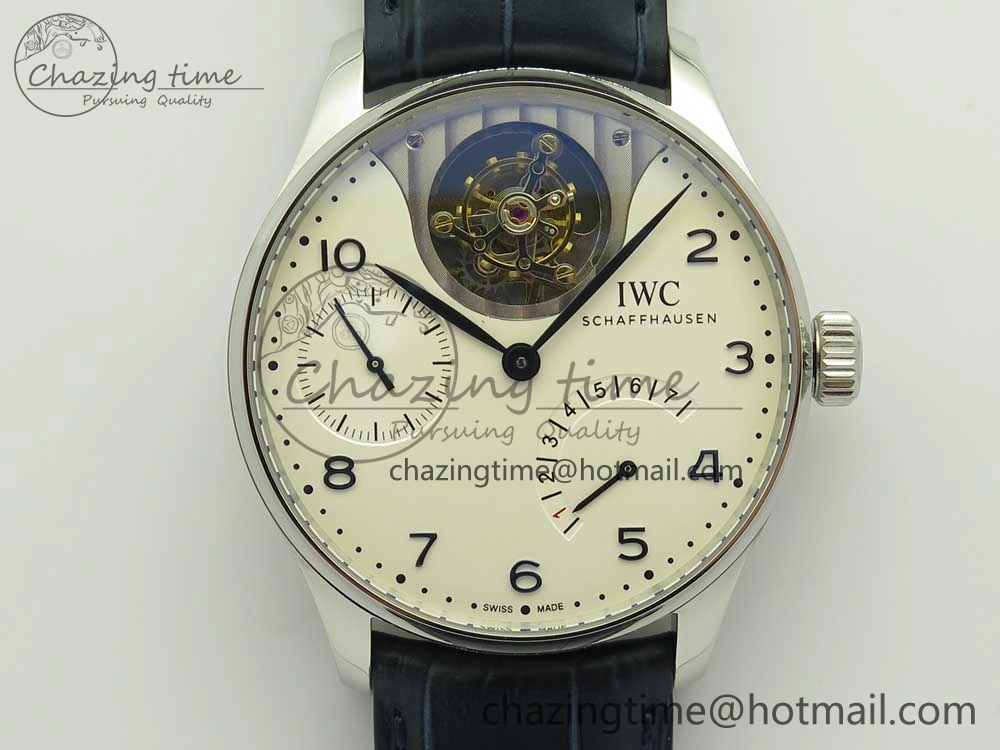 MIROTIME Portuguese Tourbillon IW5046 SS ZF Best Edition White Dial Blue Markers on Blue Leather Strap Fashionable 7149