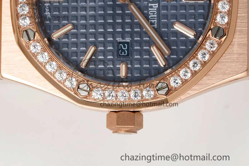 MIROTIME Royal Oak 33mm Ladies RG 8F Best Edition Blue Dial Diamonds Bezel on RG Bracelet Quartz EyeCatching 4786