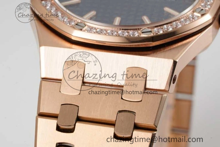 MIROTIME Royal Oak 33mm Ladies RG 8F Best Edition Blue Dial Diamonds Bezel on RG Bracelet Quartz EyeCatching 4786
