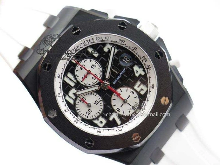 MIROTIME TimelessDesign Royal Oak Offshore Black & White Marcus JF Best Edition On White Rubber Strap A7750 (Free Black Strap) 5068