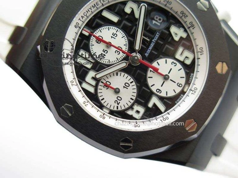 MIROTIME TimelessDesign Royal Oak Offshore Black & White Marcus JF Best Edition On White Rubber Strap A7750 (Free Black Strap) 5068