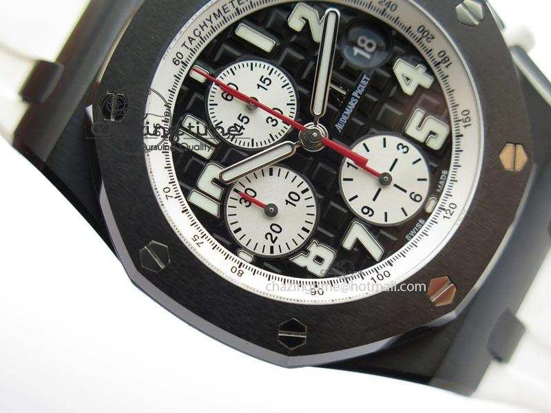 MIROTIME TimelessDesign Royal Oak Offshore Black & White Marcus JF Best Edition On White Rubber Strap A7750 (Free Black Strap) 5068