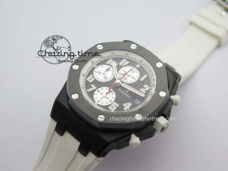 MIROTIME TimelessDesign Royal Oak Offshore Black & White Marcus JF Best Edition On White Rubber Strap A7750 (Free Black Strap) 5068