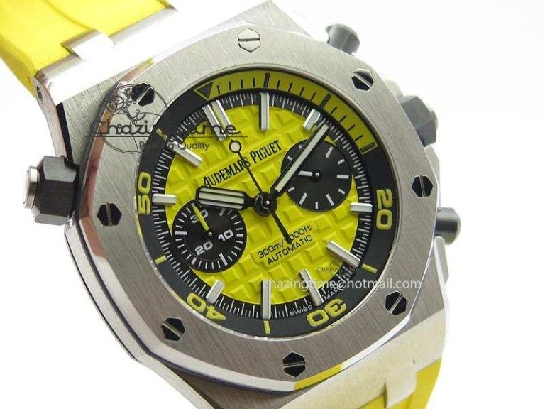 MIROTIME Casual Royal Oak Offshore Diver Chronograph Yellow JF Best Edition On Yellow Rubber Strap A 5086