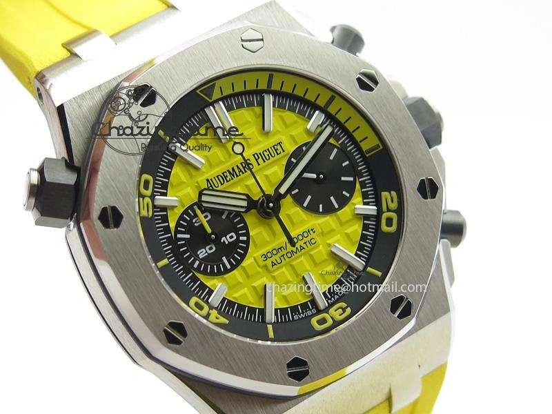 MIROTIME Casual Royal Oak Offshore Diver Chronograph Yellow JF Best Edition On Yellow Rubber Strap A 5086