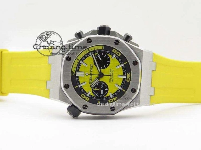 MIROTIME Casual Royal Oak Offshore Diver Chronograph Yellow JF Best Edition On Yellow Rubber Strap A 5086
