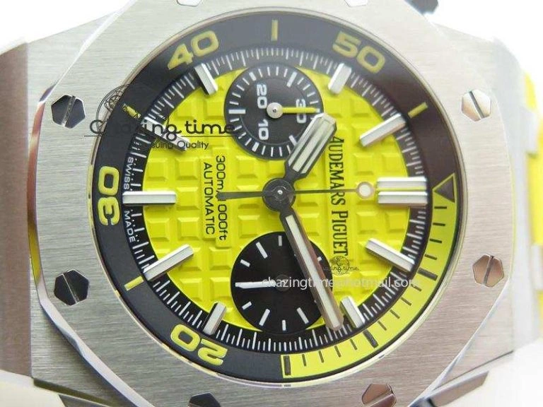 MIROTIME Casual Royal Oak Offshore Diver Chronograph Yellow JF Best Edition On Yellow Rubber Strap A 5086