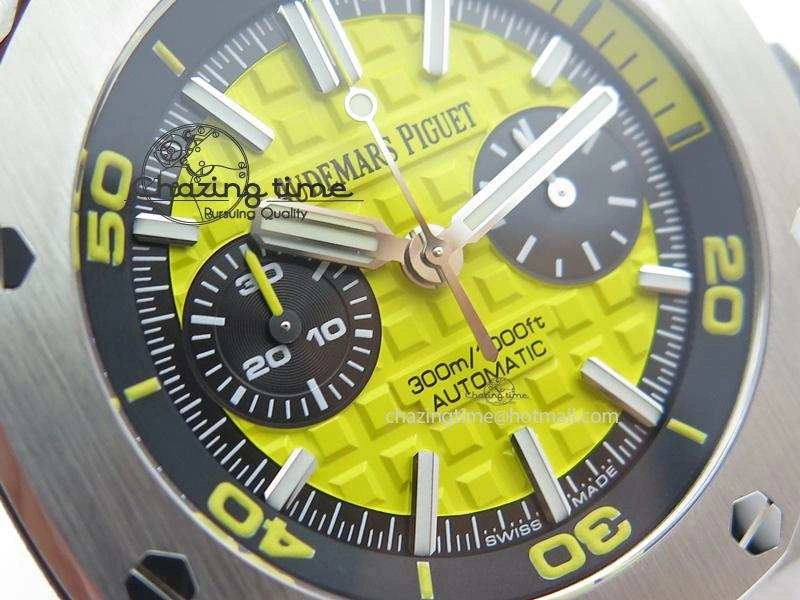 MIROTIME Casual Royal Oak Offshore Diver Chronograph Yellow JF Best Edition On Yellow Rubber Strap A 5086