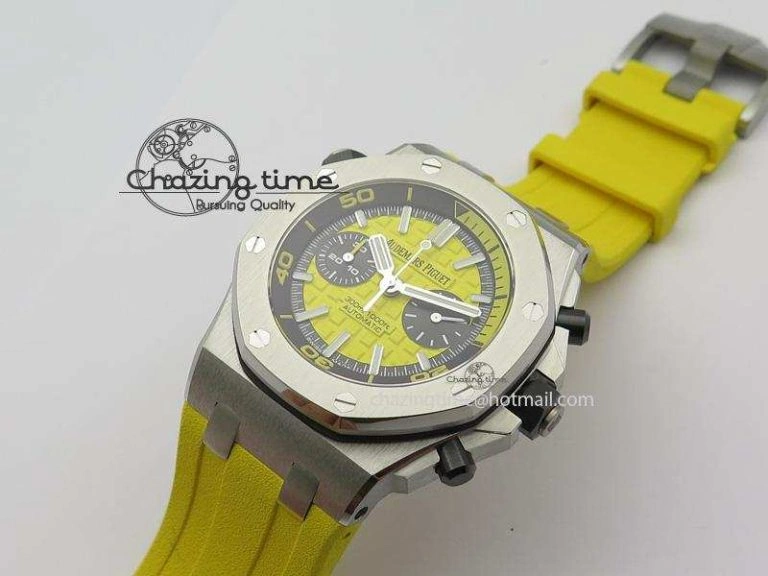 MIROTIME Casual Royal Oak Offshore Diver Chronograph Yellow JF Best Edition On Yellow Rubber Strap A 5086