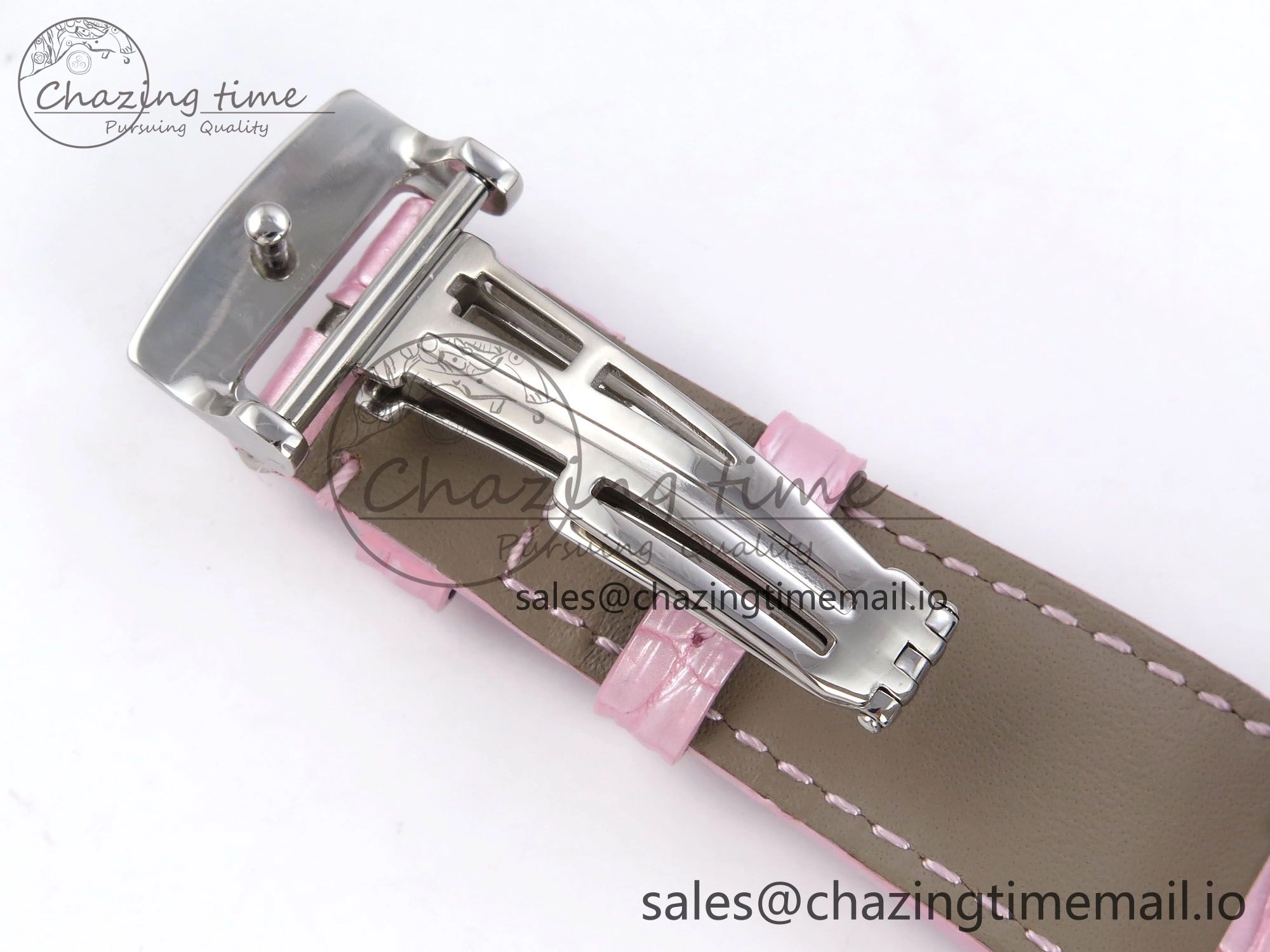 MIROTIME Royal Oak Offshore Ladies 33mm SS DRF Best Edition Pink Dial Diamonds Bezel on Pink Leather Strap ETA Quartz Cozy 4405