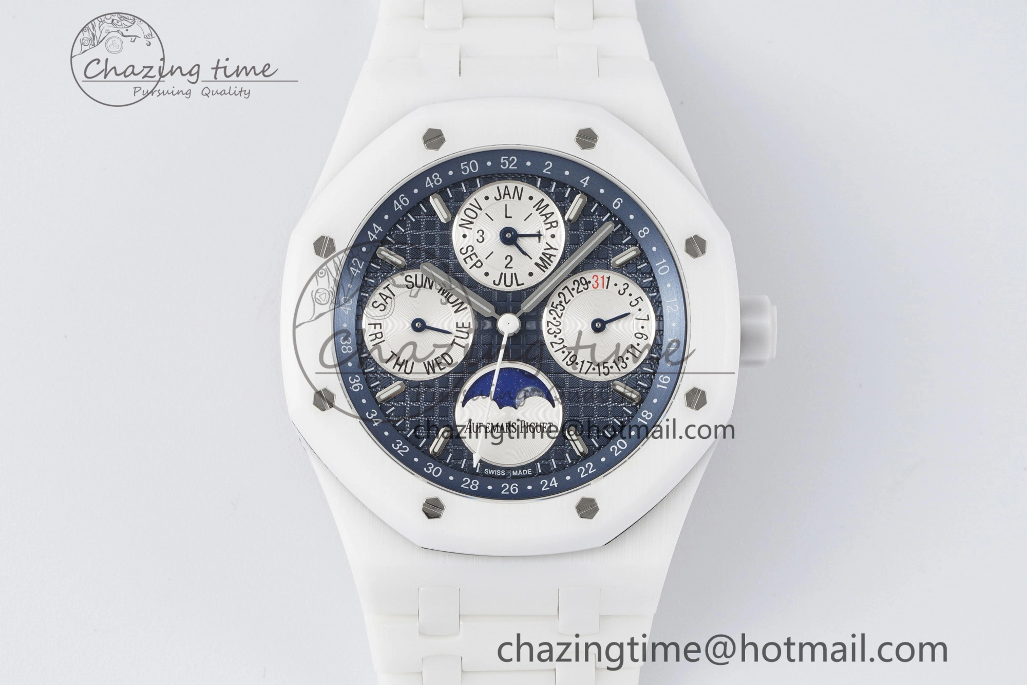 MIROTIME EasyCare Royal Oak Perpetual Calendar 26579CB White Ceramic APSF Best Edition on White Ceramic Bracelet A5134 V 4734
