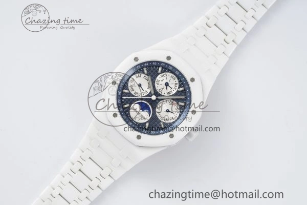 MIROTIME EasyCare Royal Oak Perpetual Calendar 26579CB White Ceramic APSF Best Edition on White Ceramic Bracelet A5134 V 4734