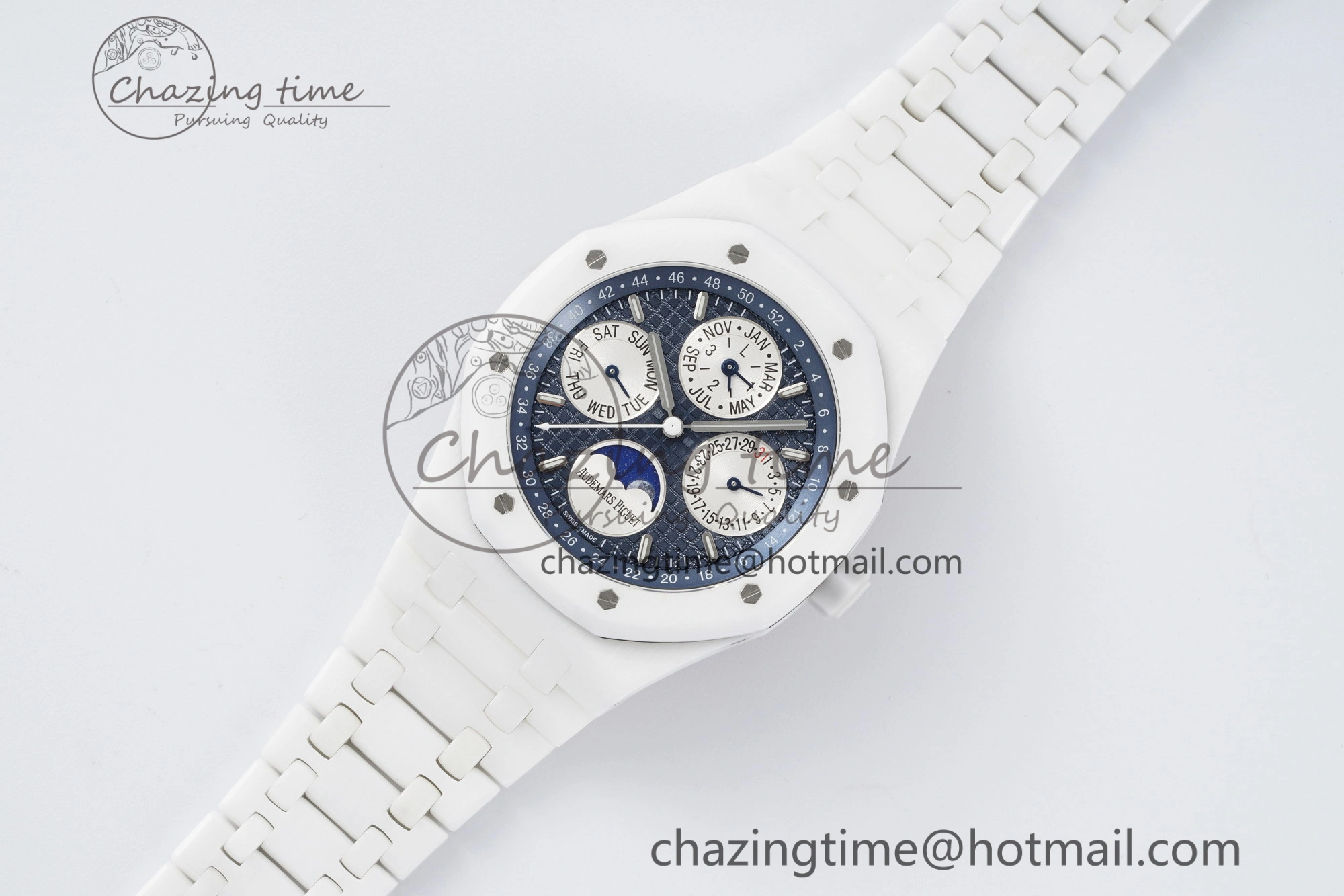 MIROTIME EasyCare Royal Oak Perpetual Calendar 26579CB White Ceramic APSF Best Edition on White Ceramic Bracelet A5134 V 4734