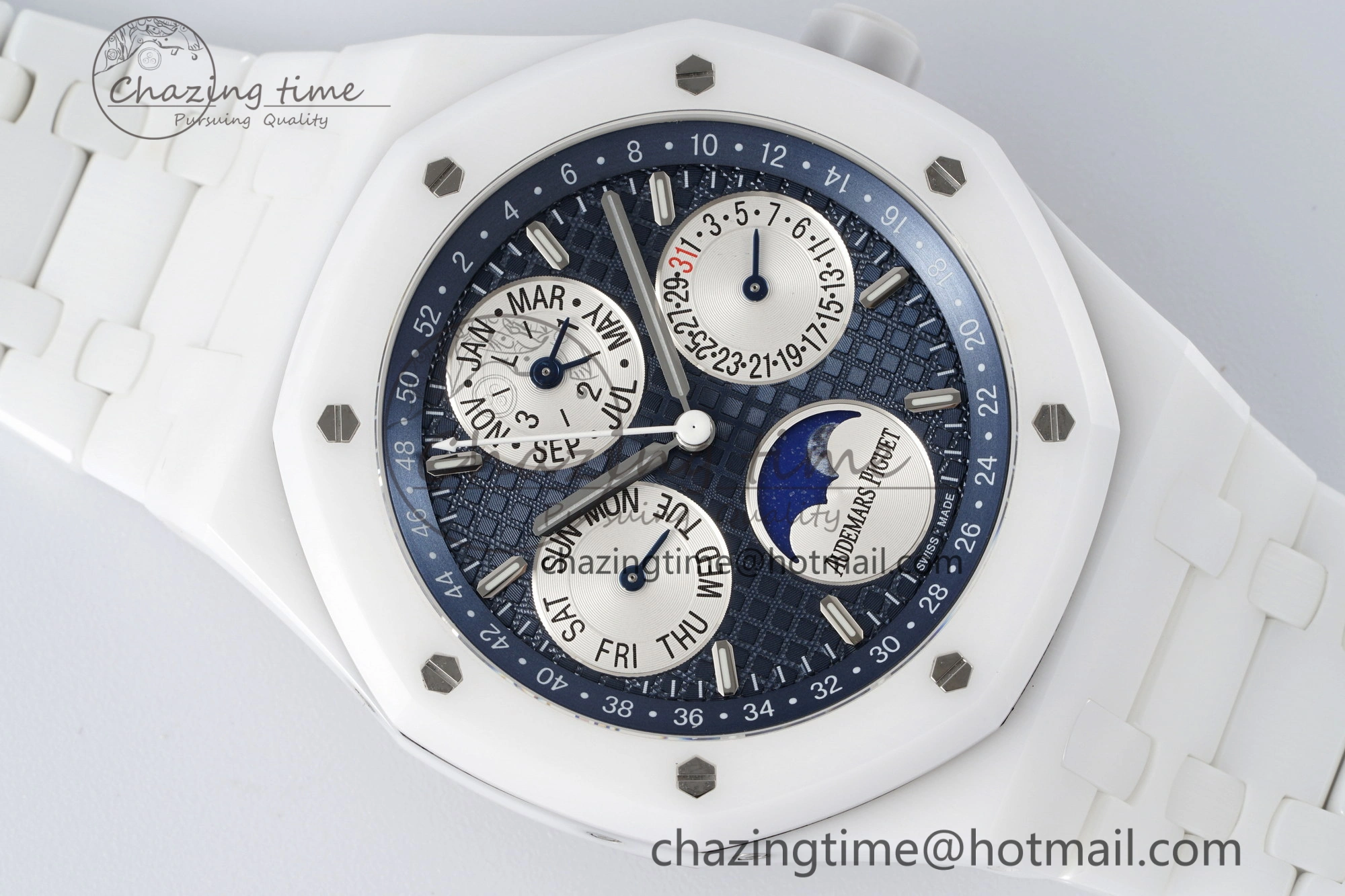 MIROTIME EasyCare Royal Oak Perpetual Calendar 26579CB White Ceramic APSF Best Edition on White Ceramic Bracelet A5134 V 4734