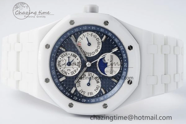 MIROTIME EasyCare Royal Oak Perpetual Calendar 26579CB White Ceramic APSF Best Edition on White Ceramic Bracelet A5134 V 4734
