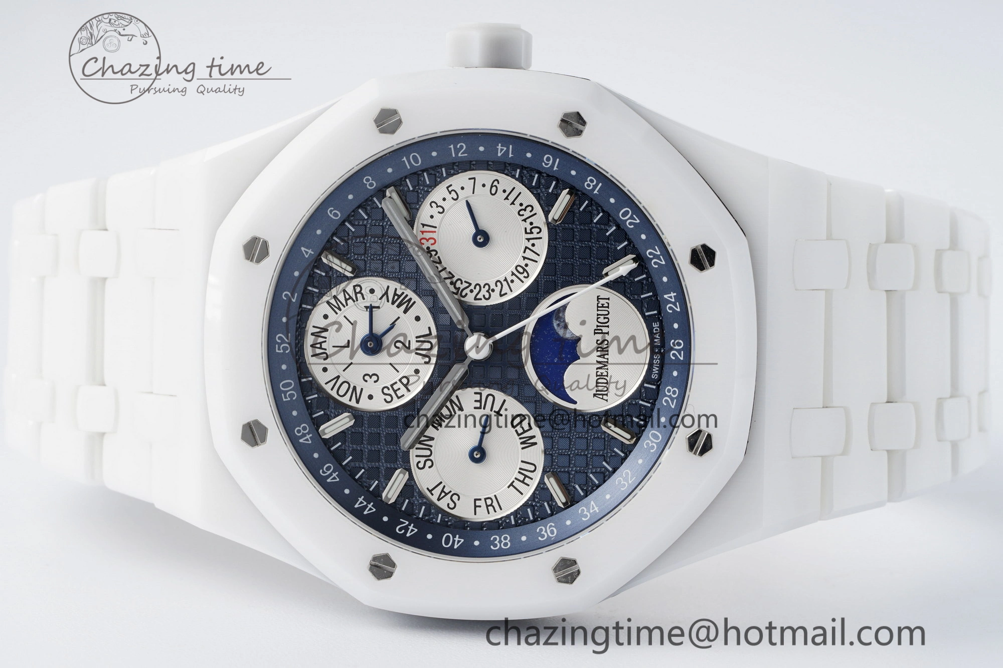 MIROTIME EasyCare Royal Oak Perpetual Calendar 26579CB White Ceramic APSF Best Edition on White Ceramic Bracelet A5134 V 4734