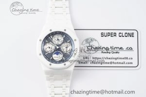 MIROTIME EasyCare Royal Oak Perpetual Calendar 26579CB White Ceramic APSF Best Edition on White Ceramic Bracelet A5134 V 4734