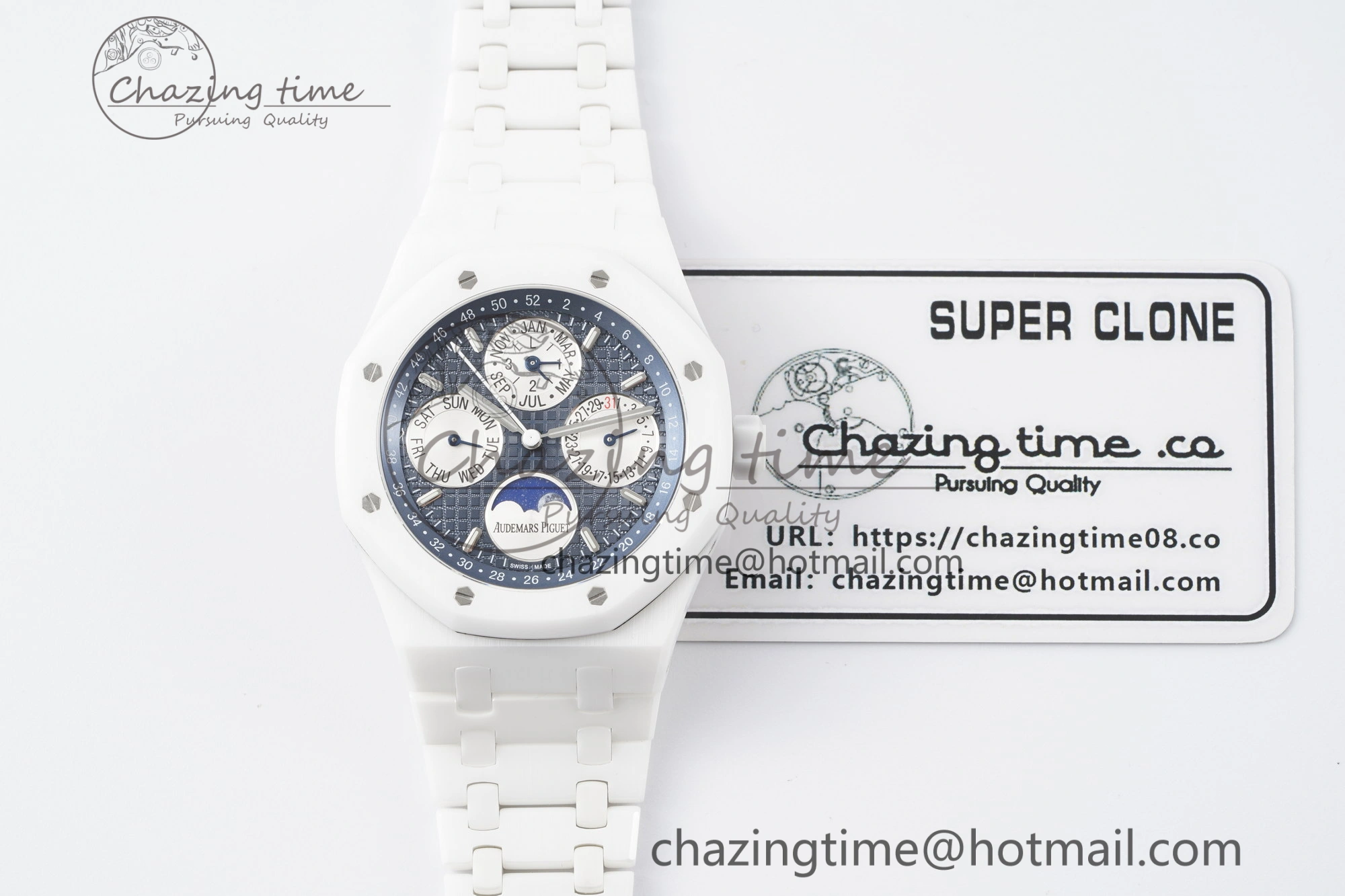 MIROTIME EasyCare Royal Oak Perpetual Calendar 26579CB White Ceramic APSF Best Edition on White Ceramic Bracelet A5134 V 4734