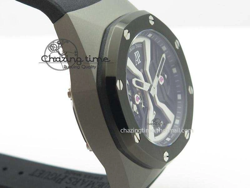 MIROTIME Minimalist Tourbillon Concept GMT PVD Black White Dial On Black Rubber Strap Japan Quartz 5102