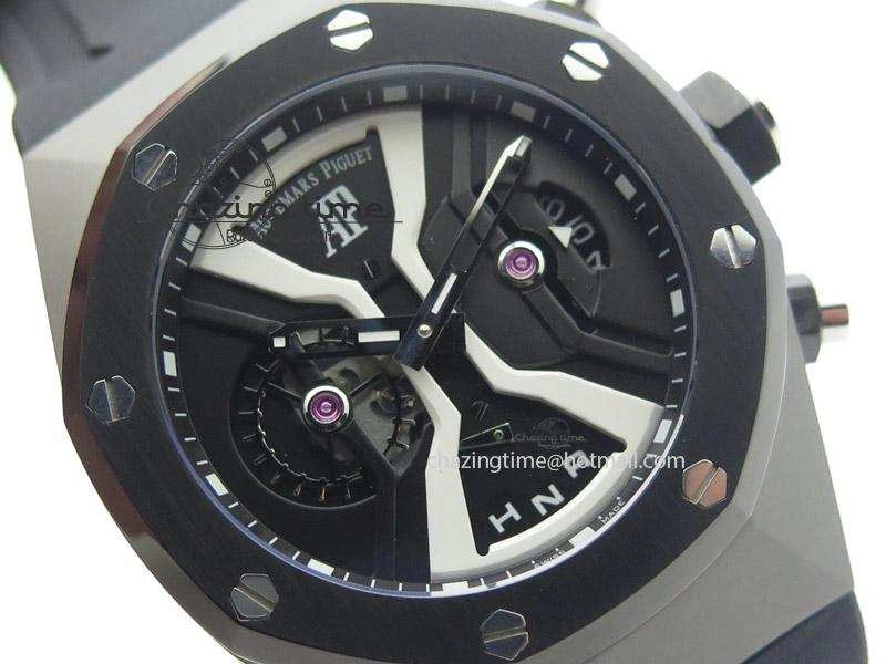 MIROTIME Minimalist Tourbillon Concept GMT PVD Black White Dial On Black Rubber Strap Japan Quartz 5102