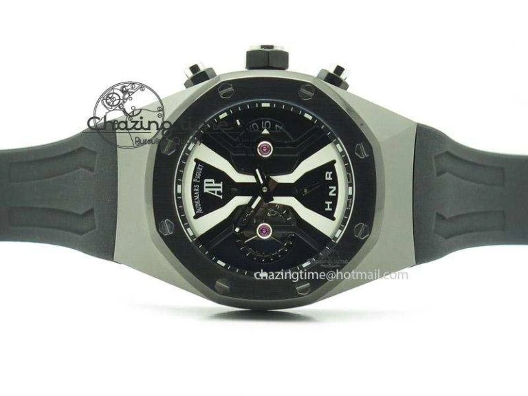 MIROTIME Minimalist Tourbillon Concept GMT PVD Black White Dial On Black Rubber Strap Japan Quartz 5102