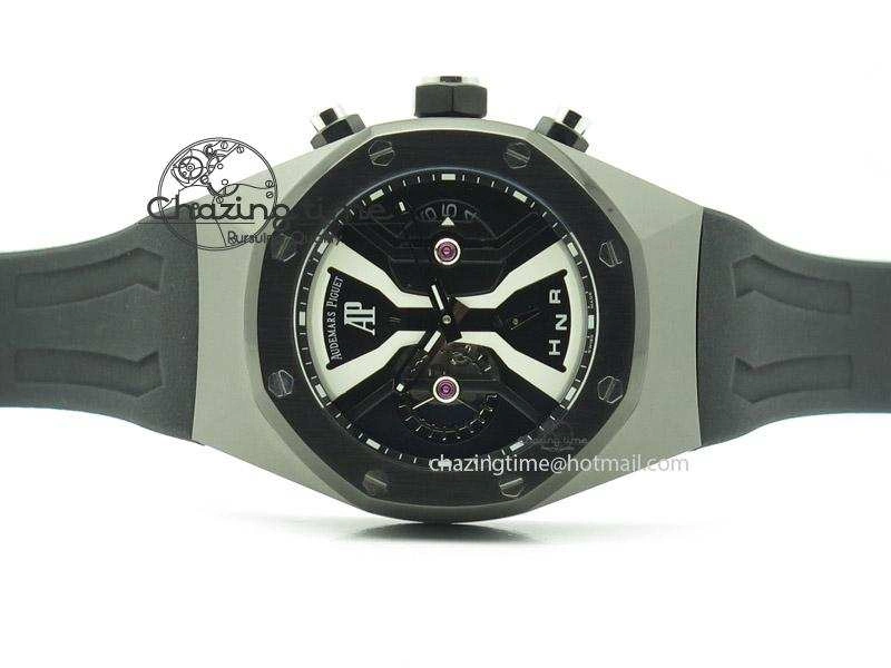 MIROTIME Minimalist Tourbillon Concept GMT PVD Black White Dial On Black Rubber Strap Japan Quartz 5102