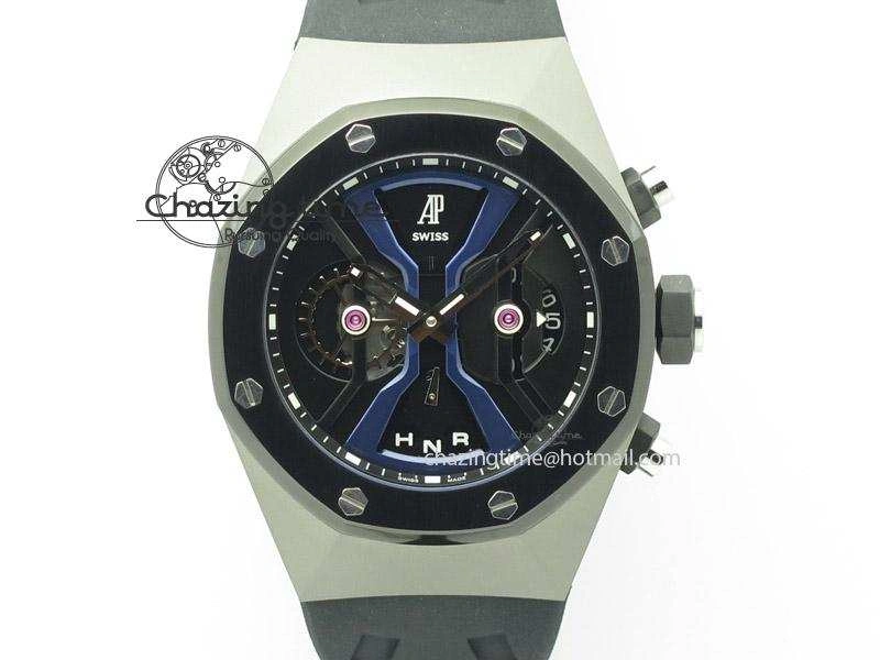 MIROTIME Tourbillon Concept GMT SS Black Blue Dial On Black Rubber Strap Japan Quartz HighQuality 5100