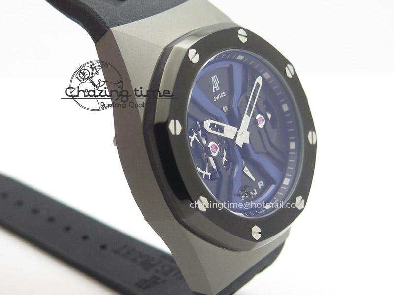 MIROTIME Tourbillon Concept GMT SS Black Blue Dial On Black Rubber Strap Japan Quartz HighQuality 5100