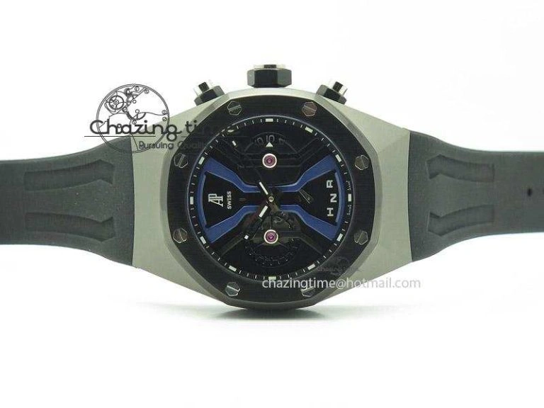 MIROTIME Tourbillon Concept GMT SS Black Blue Dial On Black Rubber Strap Japan Quartz HighQuality 5100