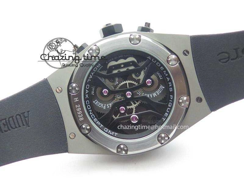 MIROTIME Tourbillon Concept GMT SS Black Blue Dial On Black Rubber Strap Japan Quartz HighQuality 5100