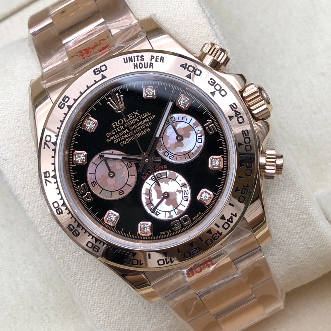Compact Daytona Chronograph Rose Gold Diamond Black Dial 9
