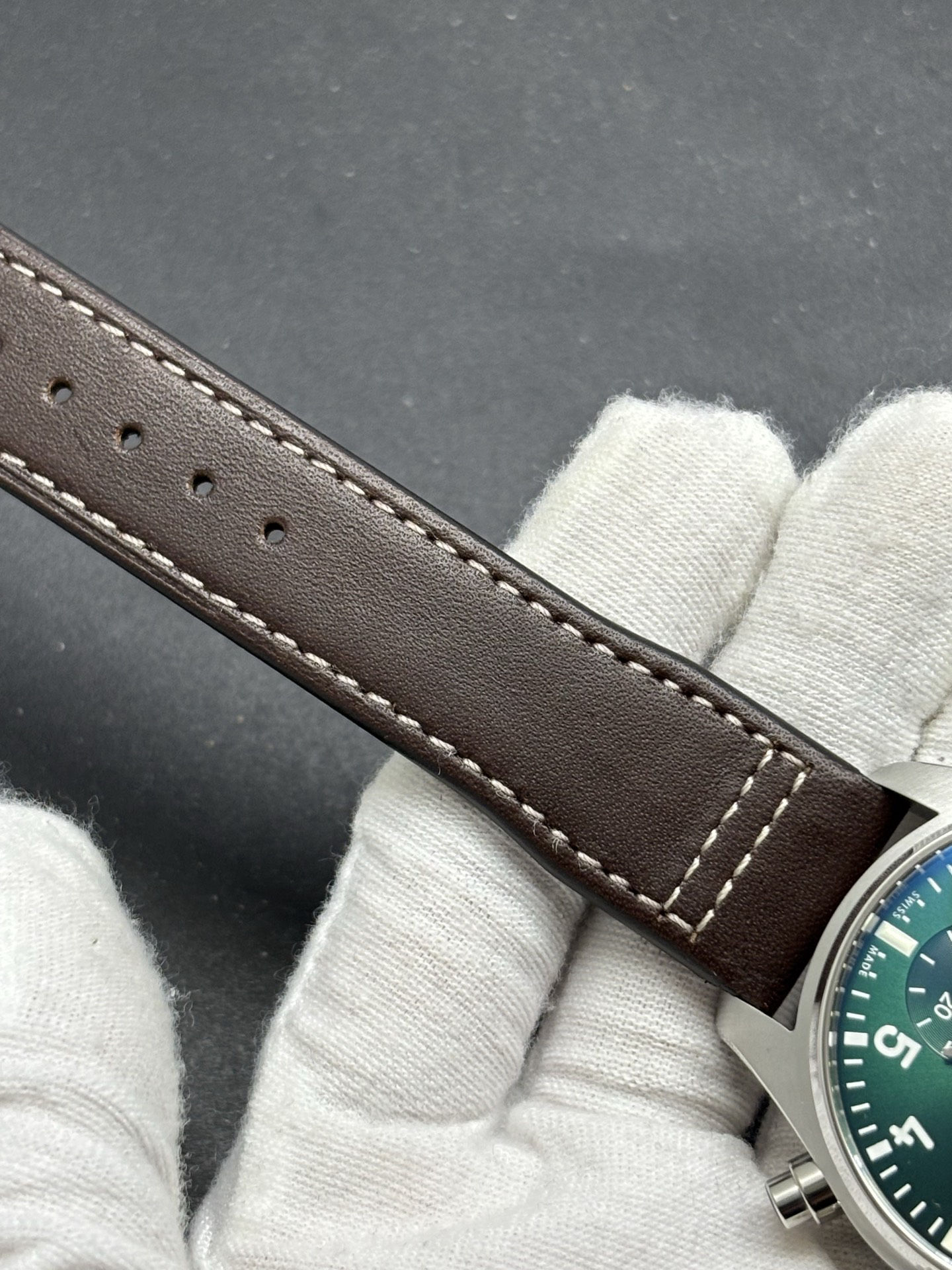 WeatherProof IWC Pilot's Watch Chronograph 41 Reference IW388103 with a green dial 180