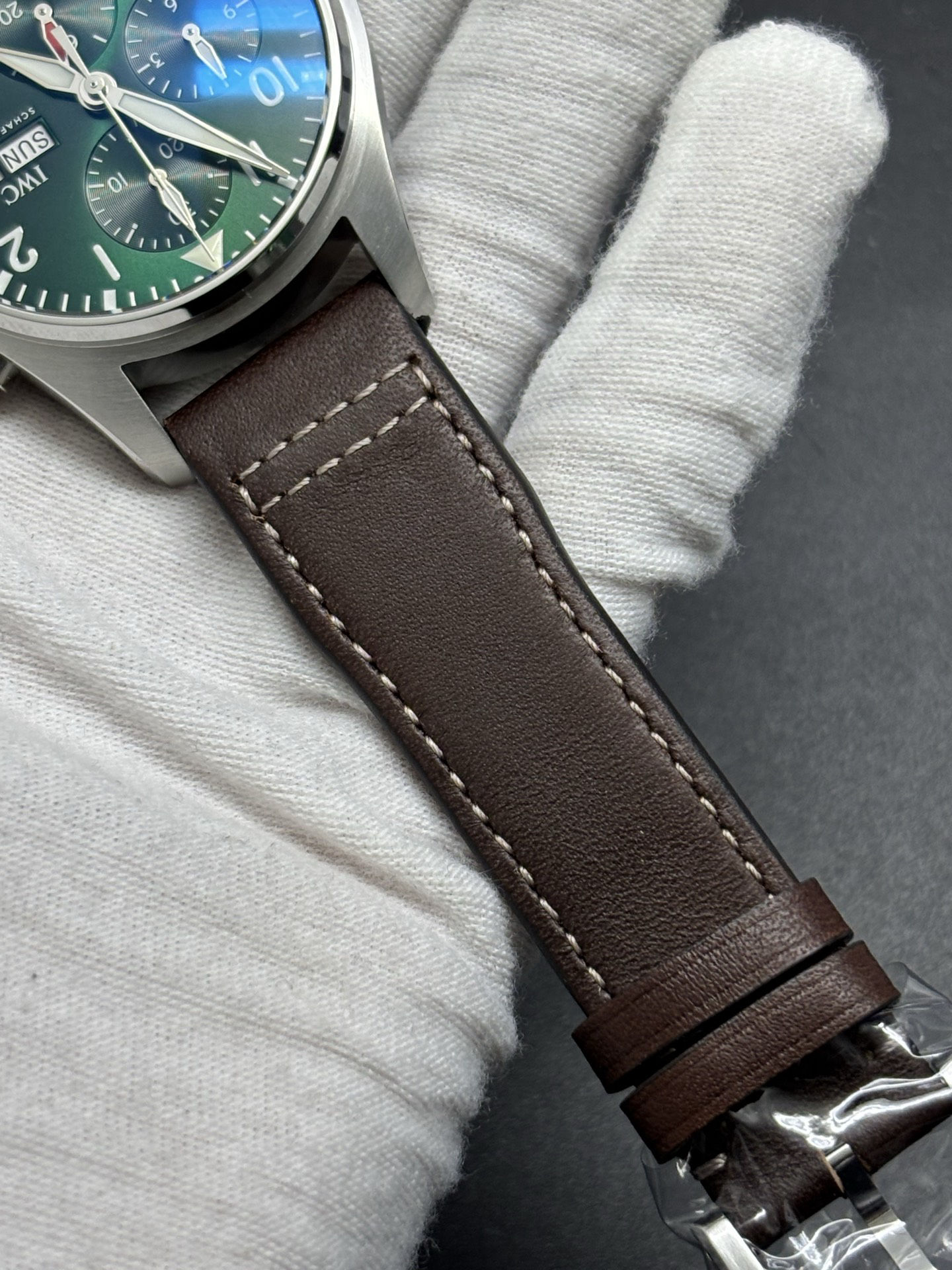 WeatherProof IWC Pilot's Watch Chronograph 41 Reference IW388103 with a green dial 180
