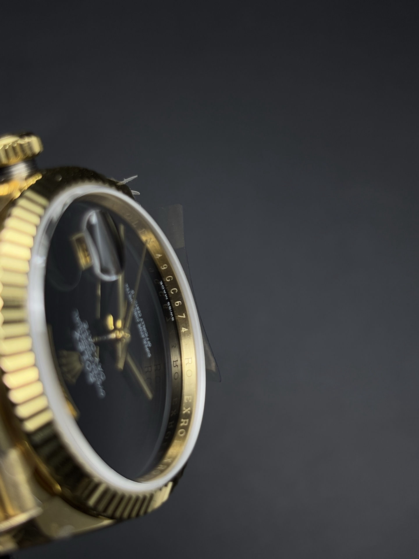 Men Gold Day-Date II Black Dial Fluted Bezel 41mm ref. Tailored 3