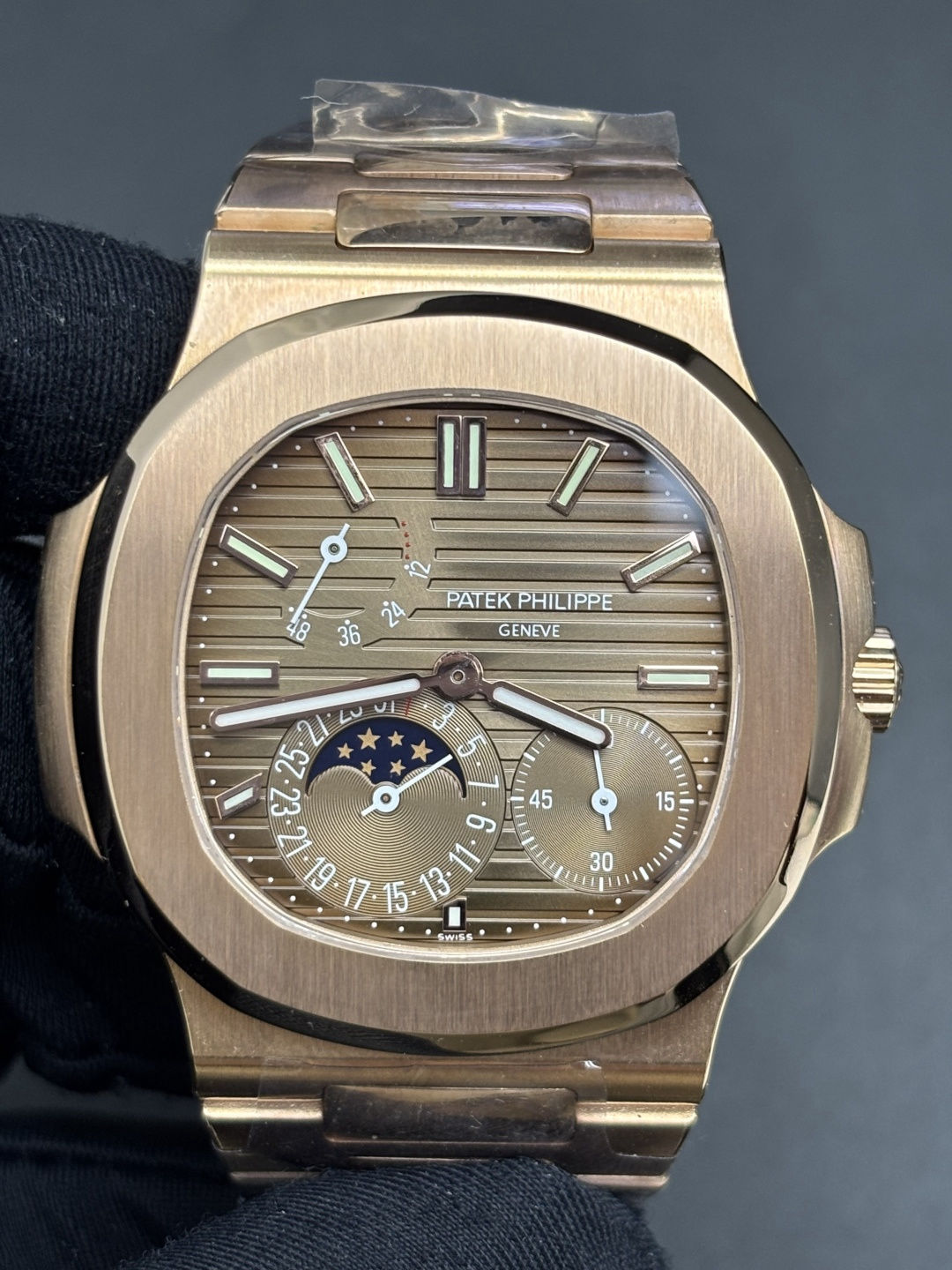 Elegant Nautilus Moonphase Rose Gold Brown Dial 40mm 85