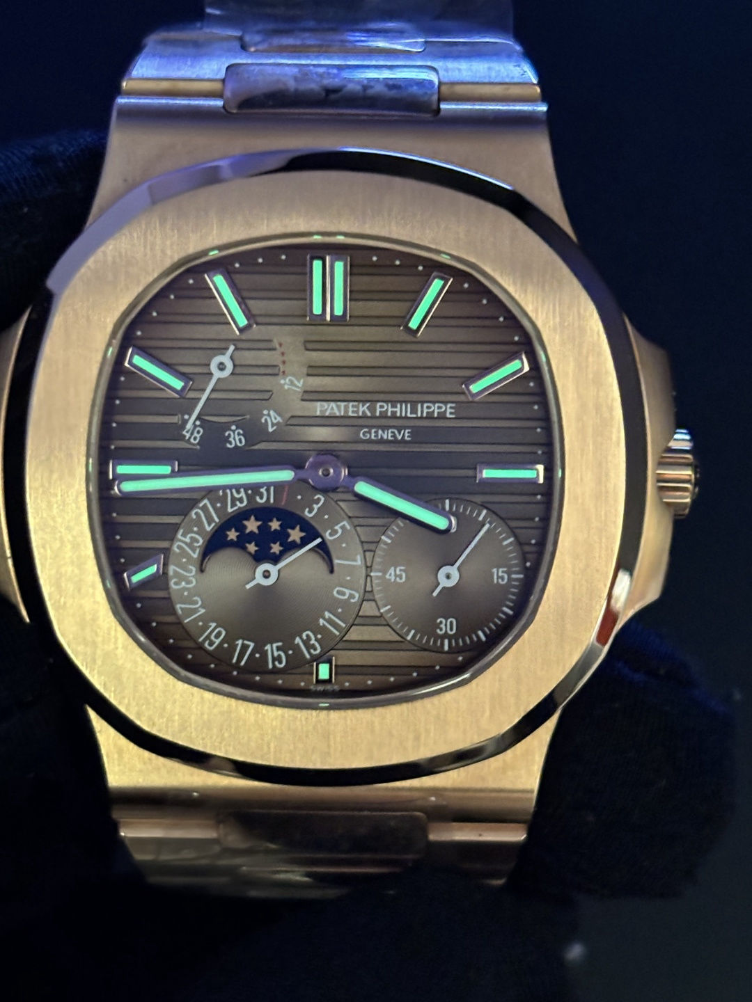 Elegant Nautilus Moonphase Rose Gold Brown Dial 40mm 85