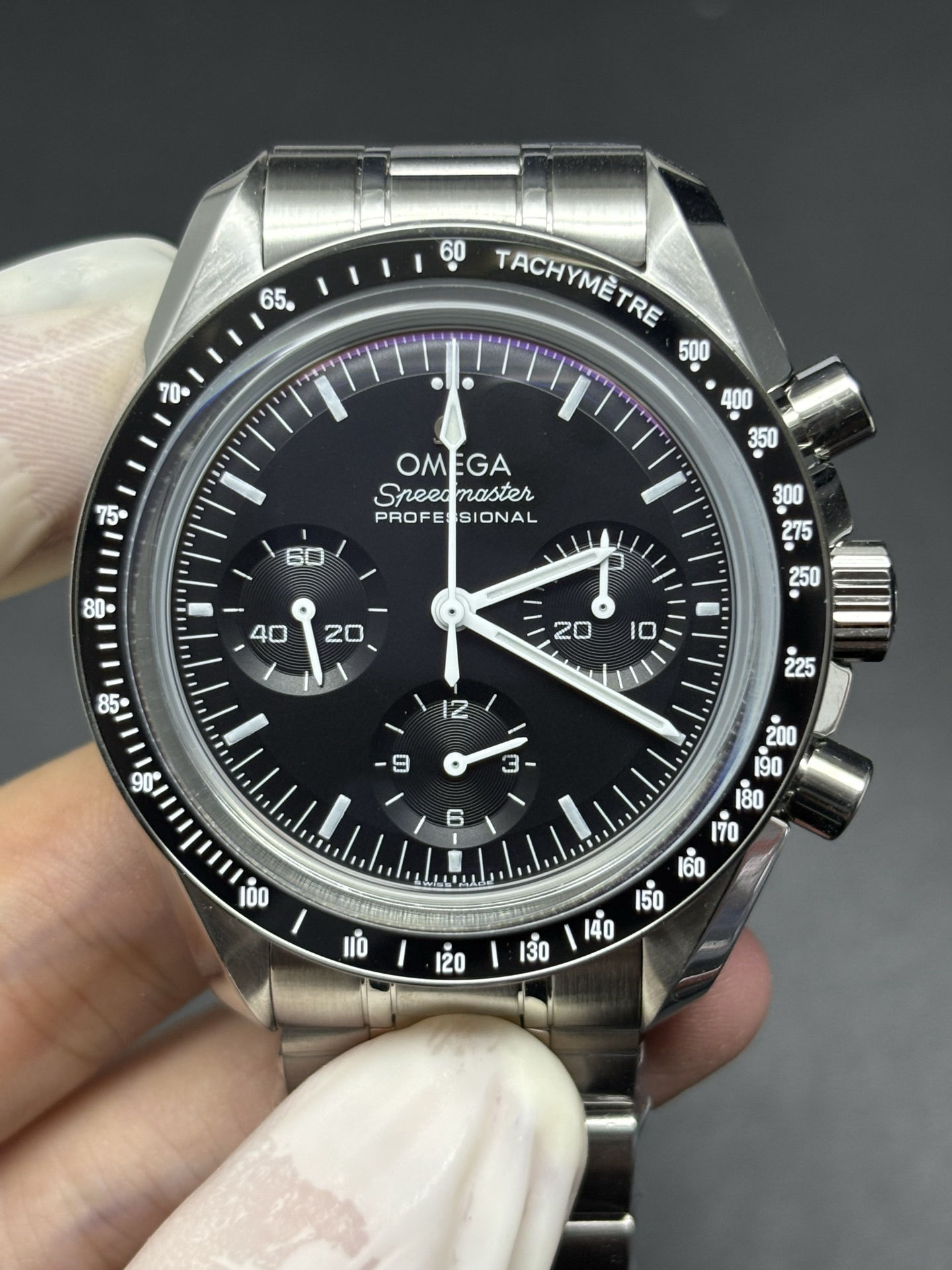 Stretchable Omega Speedmaster Professional Moonwatch Chronograph Black Dial 119