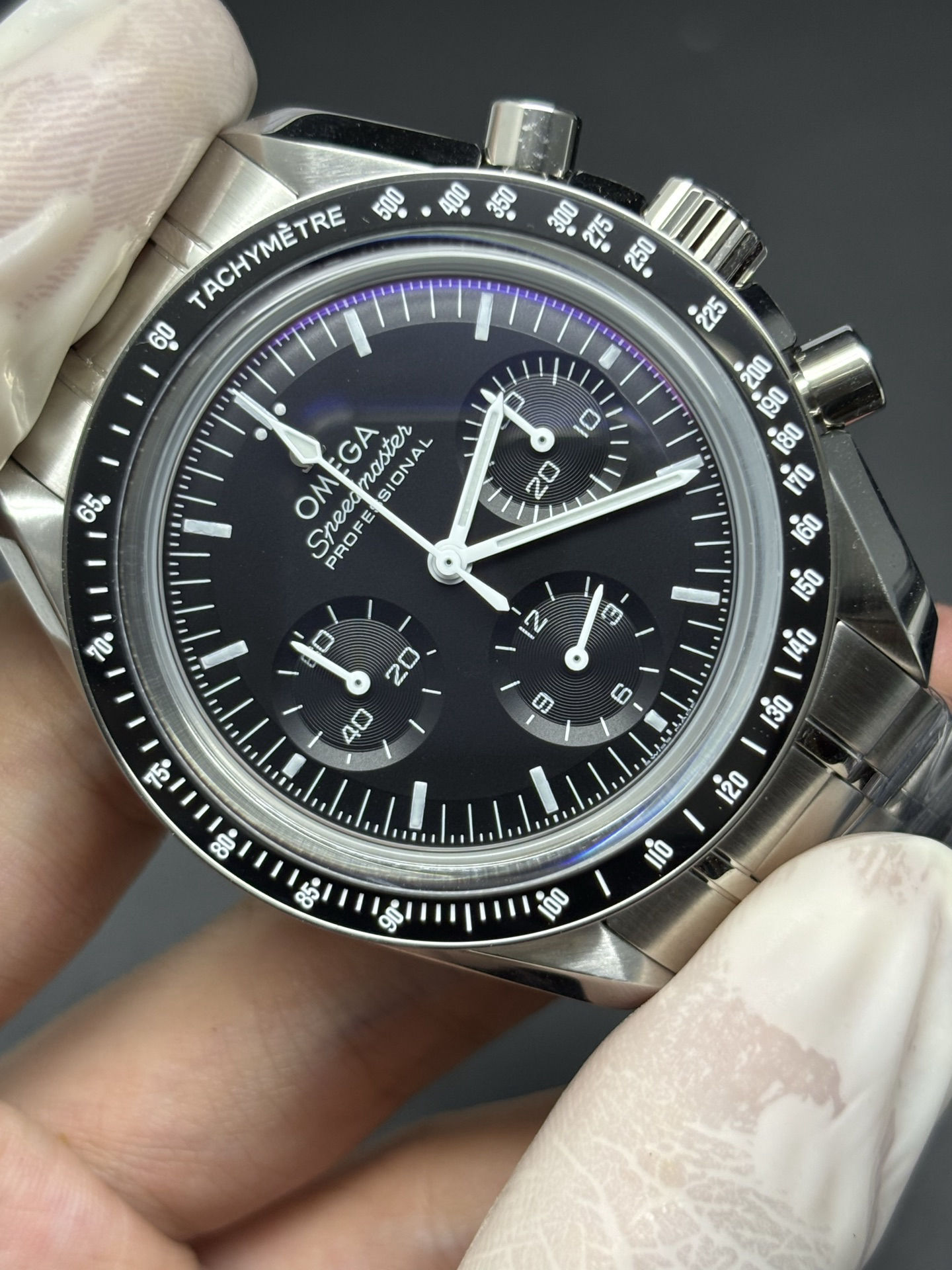 Stretchable Omega Speedmaster Professional Moonwatch Chronograph Black Dial 119