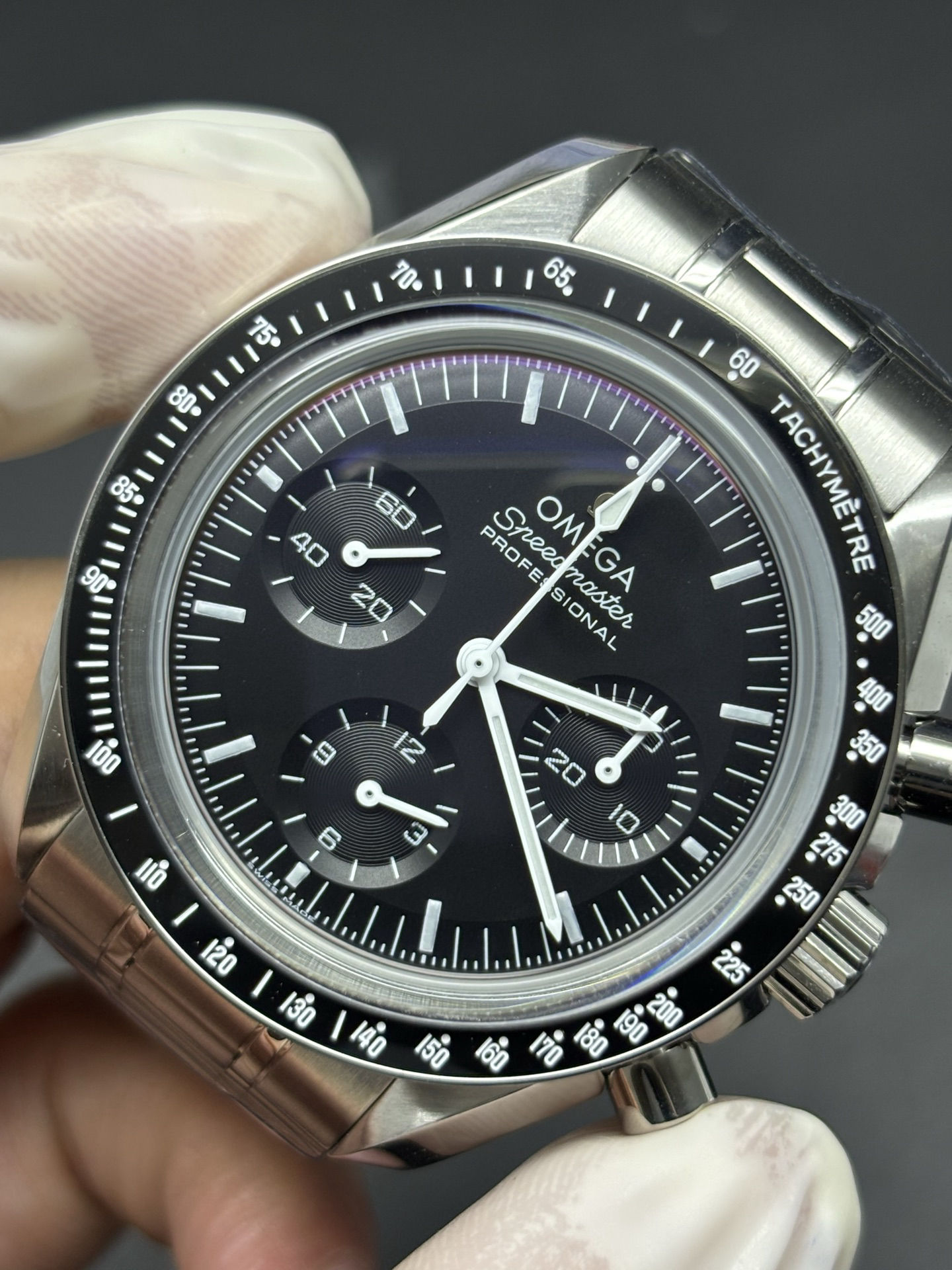 Stretchable Omega Speedmaster Professional Moonwatch Chronograph Black Dial 119