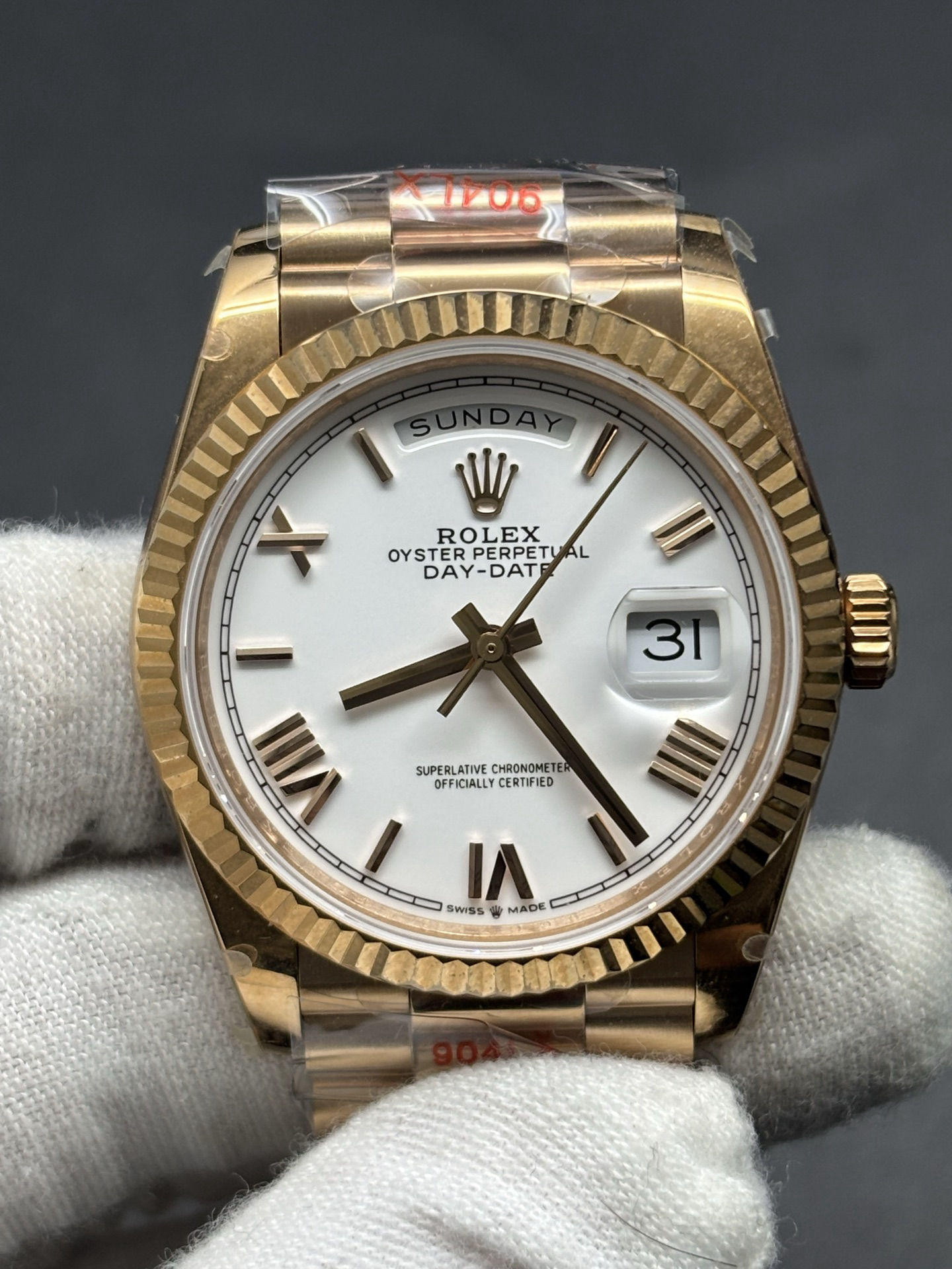 Classic Rolex Day-Date 40mm 18k Yellow Gold White Dial 46